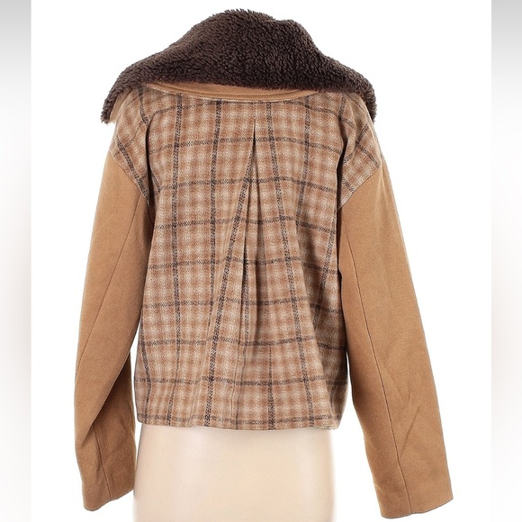 Rachel Parcell Double Breasted Tan Iced Coffee Plaid Jacket Wool Blend Size XS - Picture 5 of 11